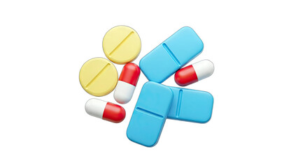 Assorted Pills and Capsules on White Background