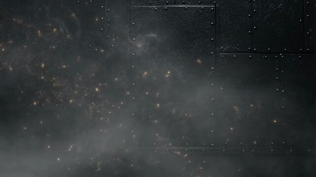 Mysterious smoke and spark movement against dark metallic background