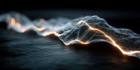 Soft luminous wave of dots and light forming abstract horizon, perfect for AI visuals, future concepts and modern business communication.