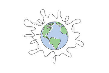 Continuous one line drawing globe goes into milk making a splash. Like an advertisement that will make all children in the world love milk. World Milk Day. Single line draw design vector illustration