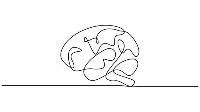 Self drawing line animation half human brain and love continuous one single line drawn concept 4k video