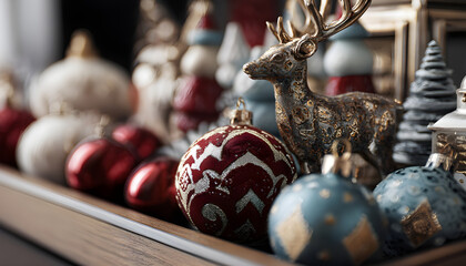 Sparkling snow globe with glitter and falling snow over wooden base glass sphere cozy festive
