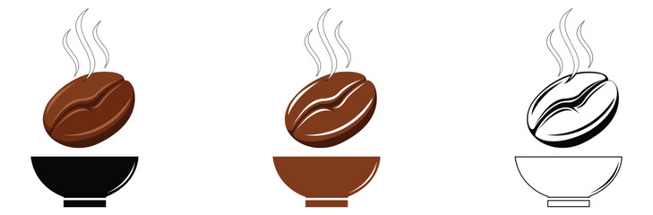 Steaming coffee beans in modern bowls for cafe menu design