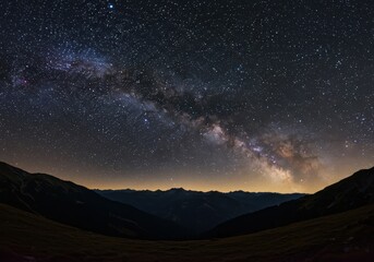 Fototapeta premium Stunning celestial display featuring a magnificent array of bright stars illuminating the vast, dark night sky above a mountain range, cosmos, night, firmament