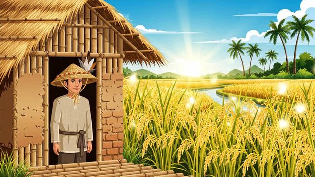Incredible Golden Rice Fields The Beautiful Secret of the Nipa Hut Farmer