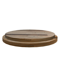 Rustic round wooden display platform isolated on black background