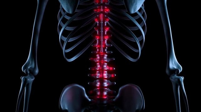 Anatomical animation of lumbar spinal function highlighting vertebral movement