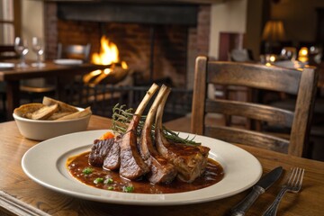 Grilled Meat Dish Served With Sides at a Restaurant During Dinner Time