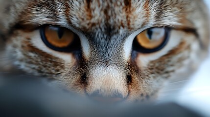 Close-up portrait of domestic cat with striking amber eyes and detailed fur texture. Perfect for pet care, veterinary services, animal welfare campaigns.