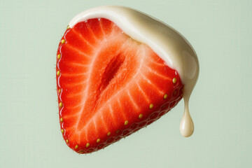 Halved Strawberry With White Chocolate Coating And Dripping Sweet Sauce