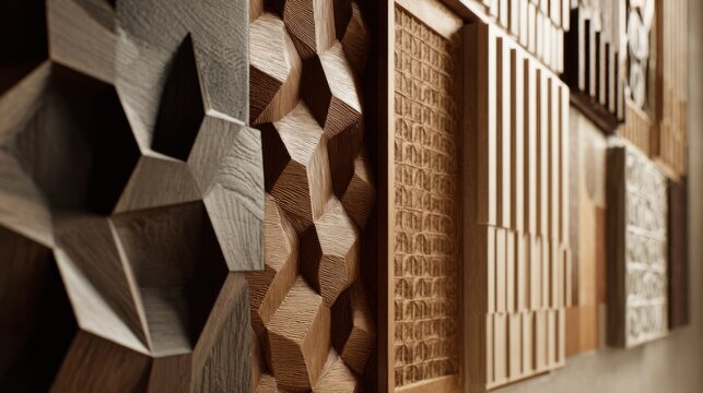 Medium shot highlighting sunken 3D engraving on panels featuring recessed patterns that create shadowed dimensional effects on flat surfaces.