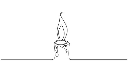 Animated self drawing of continuous single line draw burning fire candle. Christmas candle icon, the candle is drawn with one continuous line Full length one line animation.