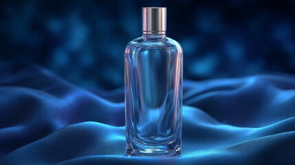Naklejka premium A sleek, modern bottle of fragrance or perfume, with a focus on its design and aesthetic against a soft, textured background