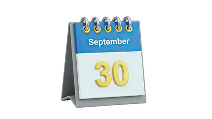 Calendar showing September 30th on white background