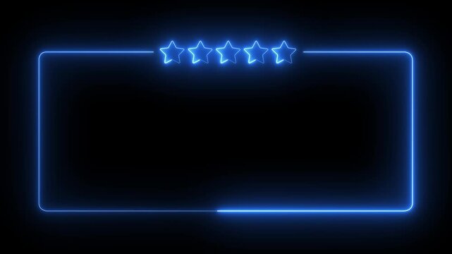 Neon customer review frame icon Animation. Five Star Rating. Five Star frame icon. Neon Customer Review Rating Animation. Concept of luxury, premium and VIP. customer review giving 5 star feedback.