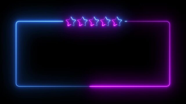 Neon customer review frame icon Animation. Five Star Rating. Five Star frame icon. Neon Customer Review Rating Animation. Concept of luxury, premium and VIP. customer review giving 5 star feedback.
