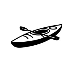 Bold Minimalist Kayak Vector Icon. Black and White Flat Design Canoe Silhouette for SVG Cutting Files, Water Sports Branding, Kayaking Logo, and Modern Outdoor Adventure Illustration