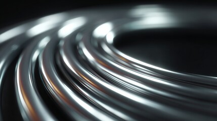 Abstract close-up of shiny, metallic rings spiraling into the distance, with a focus on their smooth, reflective surfaces