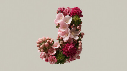 Pink blossoms form uppercase J monogram on neutral background for elegant botanical typography.