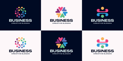 Business Partnership and Collective Community Logo Symbol with Modern Colorful Human Relationship and Team Unity for Creative Company Vector Design Template