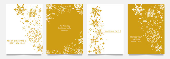 Set of elegant gold snowflake holiday greeting cards