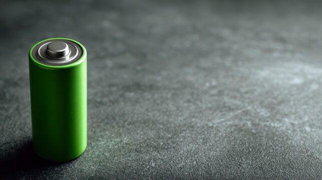 The Power Cell: A vivid green battery stands erect on a textured surface, symbolizing a surge of power and sustainable energy. Its sleek design hints at modern technology, ready to energize