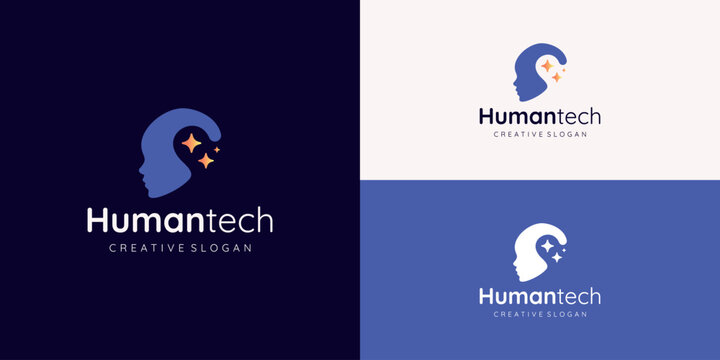 Human Head Logo Symbol of Digital Technology Innovation with Starlight for AI Artificial Intelligence Technology Template Vector