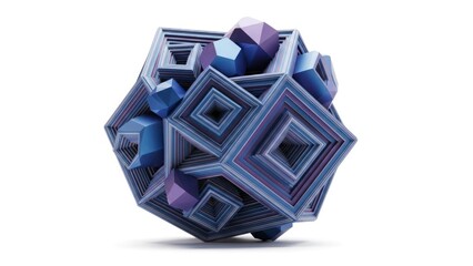 Complex geometric form with nested squares and polyhedral facets