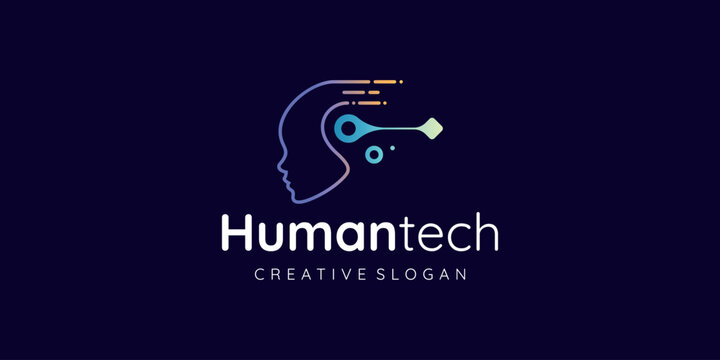 Digital Human Face Technology Symbol Logo Vector Icon with Speed lines and Modern Network Data Connection Template Vector