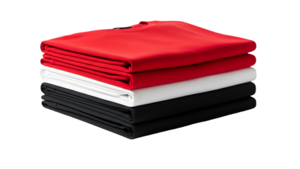 Stack of red white and black folded fabric isolated on transparent background