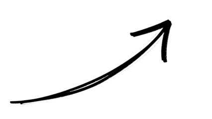 Hand drawn upward arrow illustrating progress and growth on a black background