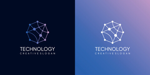 Futuristic Globe Logo Symbol Template Connection with Modern Purple Gradient Digital Connection Vector Design