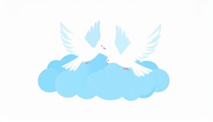 Obraz premium Ethereal clouds shaped like giant white birds. vector flat design and isolated on wh 