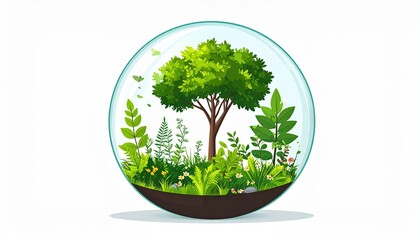Fototapeta premium Ethereal garden growing inside a glass sphere. vector flat design and isolated on wh 