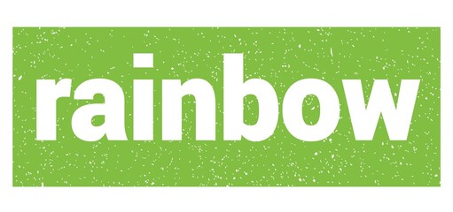 rainbow text written on green stamp sign.