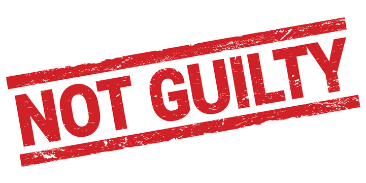 NOT GUILTY text on red rectangle stamp sign.