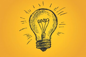 A bright yellow light bulb with a black base and a spiral filament inside, emitting a soft glow.