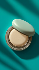 ターコイズ背景のクッションファンデーション