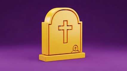 Obraz premium Gold grave marker with cross on purple backdrop