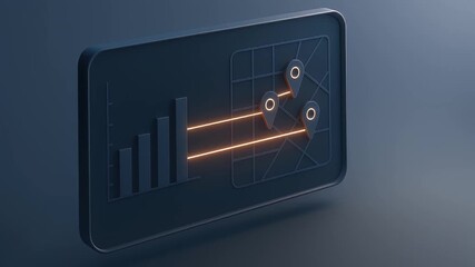 Digital map location pin data visualization bar chart technology navigation system glowing line 3D illustration dark background futuristic design interface showing connected geographic analysis - Powered by Adobe
