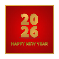 Elegant Happy New Year 2026 illustration with golden numbers on a red luxury background, ideal for festive greetings and digital designs