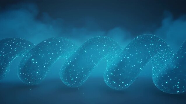 Glowing Blue Wave of Particles in a Mystical Fog