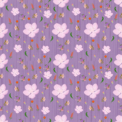 Seamless fabric art, Valentine's Day style, floral pattern, purple background, vector image, background image.
