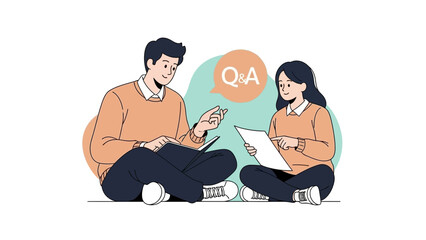 Engaging illustration of a student and tutor having a Q&A session in a casual learning environment