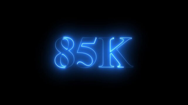 Glowing neon 85k text font effect, 85k followers, Thank You, social sites post. Thank you followers congratulation.