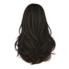 Naklejka premium Dark Brown Long Hair Style for Women, Hairpiece or Wig isolated on transparent background