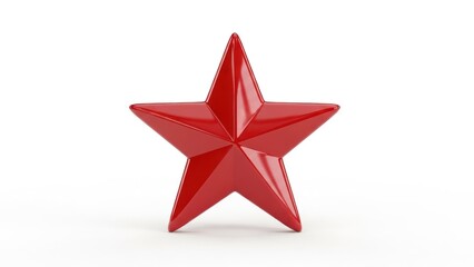 Obraz premium Shiny, dimensional red star standing upright on a white surface with slight shadows