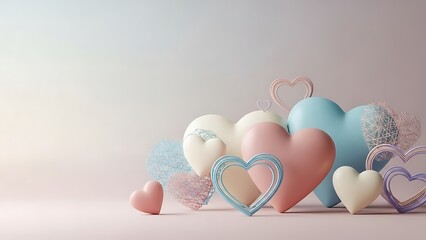 A delightful composition of soft pastel hearts in various shades and textures, evoking feelings of love, romance, and gentle affection, perfect for heartfelt messages and celebrations