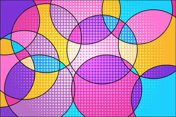 Colorful abstract geometric pop art background with circle pattern. Color wave template and presentation design
