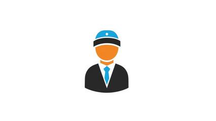 A modern flat icon of a professional worker or engineer wearing a suit, tie, and blue safety helmet. This clean minimalist avatar is perfect for industrial management profiles, construction leadership